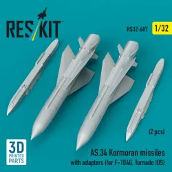 Reskit Rs32-0607 1/32 As 34 Kormoran Missiles With Adapters 2 Pcs For F-104g Tornado Ids 3d Printed