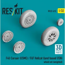Reskit Rs32-0610 1/32 F4u Corsair Usmc /F6f Hellcat Land Based Usn Weighted Wheel Set 3d Printed
