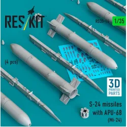Reskit Rs35-0014 1/35 S-24 Missiles With Apu-68 4 Pcs Mi-24 3d Printed
