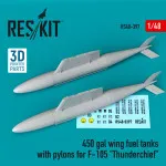 Reskit Rs48-0397 1/48 450 Gal Wing Fuel Tanks With Pylons For F105 Thunderchief 2 Pcs