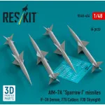 Reskit Rs48-0454 1/48 Aim 7a Sparrow I Missiles 4 Pcs F3h Demon F7u Cutlass F3d Skynight 3d Printed