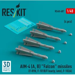 Reskit Rs48-0487 1/48 Aim4 A B Falcon Missiles 4 Pcs F 89h F 101bf Early Late F102a 3d Printed