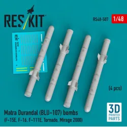 Reskit Rs48-0507 1/48 Matra Durandal Blu-107 Bombs 4 Pcs F-15e F-16 F-111e Tornado Mirage 2000 3d Printed