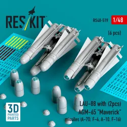 Reskit Rs48-0519 1/48 Lau-88 With 2 Pcs Agm-65 Maverick Missiles 6 Pcs