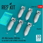Reskit Rs48-0545 1/48 An-m64 Bombs 6pcs 500 Lbs For All Usaf Raf Of Ww2 Korean War 3d Printed