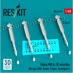 Reskit Rs48-0549 1/48 Matra Mica-ir Missiles 4pcs Mirage 2000 Rafale Gripen Eurofighter 3d Printed