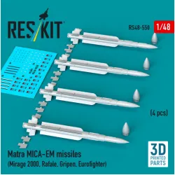 Reskit Rs48-0550 1/48 Matra Mica-em Missiles 4pcs Mirage 2000 Rafale Gripen Eurofighter 3d Printed