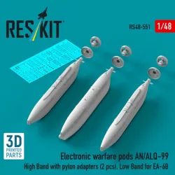 Reskit Rs48-0551 1/48 Electronic Warfare Pods An/Alq-99 High Band With Pylon Adapters 2 Pcs Low Band For Ea-6b 3d Printed