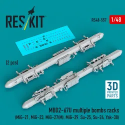Reskit RS48-0557 1/48 MBD2-67U multiple bombs racks 2 pcs MiG-21, MiG-23, MiG-27М MiG-29, Su-25, Su-24, Yak-38