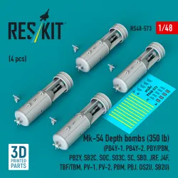 Reskit Rs48-0573 1/48 Mk-54 Depth Bombs 350 Lb 4 Pcs