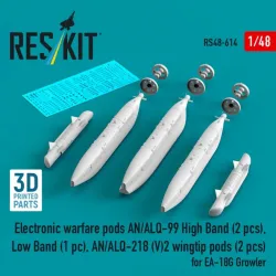 Reskit Rs48-0614 1/48 Electronic Warfare Pods An/Alq-99 High Band 2 Pcs Low Band An/Alq-218 V2 Wingtip Pods 2 Pcs For Ea-18g Growler 3d Printed