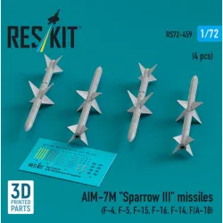 Reskit Rs72-0459 1/72 Aim-7m Sparrow 3 Missiles 4 Pcs F-4 F-5 F-15 F-16 F-14 Fa-18 3d Printed