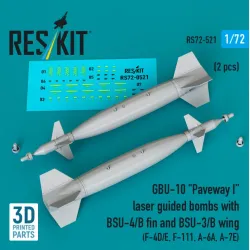Reskit Rs72-0521 1/72 Gbu-10 Paveway 1 Laser Guided Bombs With Bsu-4/B Fin And Bsu-3/B Wing 2pcs F-4d/E F-111 A-6a A-7e 3d Printed