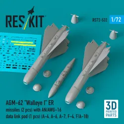 Reskit Rs72-0532 1/72 Agm-62 Walleye I Er Missiles 2 Pcs With An/Awg-16 Data Link Pod 1 Pcs