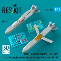 Reskit Rs72-0542 1/72 Storm Shadow/Scalp Eg Missiles 2 Pcs Su-24 Tornado Eurofighter Typhoon Mirage 2000 Rafale Nimrod 3d Printed