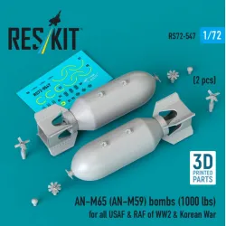 Reskit Rs72-0547 1/72 An-m65 An-m59 Bombs 1000 Lbs For All Usaf Raf Of Ww2 Korean War 2 Pcs 3d Printed