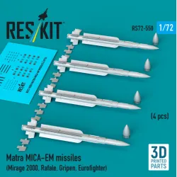 Reskit Rs72-0550 1/72 Matra Mica-em Missiles 4 Pcs Mirage 2000 Rafale Gripen Eurofighter 3d Printed
