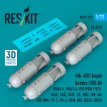 Reskit Rs72-0571 1/72 Mk-xvii Depth Bombs 350 Lb 4 Pcs Resin Kit