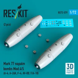 Reskit Rs72-0579 1/72 Mark 77 Napalm Bombs Mod.4/5 2pcs Resin Kit