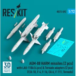 Reskit Rs72-0592 1/72 Agm-88 Harm Missiles 2 Pcs With Lau-118a 4 Pcs Tornado Adapters 2 Pcs F/A-18 F-4 F-16 Ea-6 F-111 Tornado 3d Printed