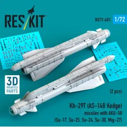 Reskit Rs72-0601 1/72 Kh-29t As-14b Kedge Missiles With Aku-58 2 Pcs Su-17 Su-25 Su-24 Su-30 Mig-27 3d Printed