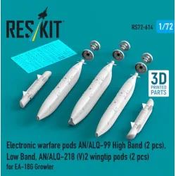 Reskit Rs72-0614 1/72 Electronic Warfare Pods An/Alq-99 High Band 2 Pcs Low Band An/Alq-218 V 2 Wingtip Pods 2 Pcs For Ea-18g Growler 3d Printed