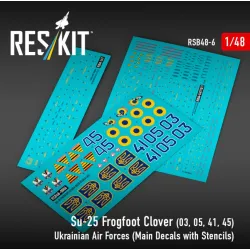Reskit Rsb48-0006 1/48 Su-25 Frogfoot Clover Blue 03 05 41 45 Ukrainian Air Forces Main Decals With Stencils