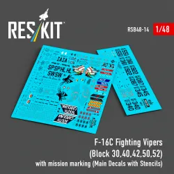 Reskit Rsb48-0014 1/48 F-16c Fighting Vipers Block 30 40 42 50 52 With Mission Marking Main Decals With Stencils