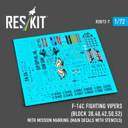 Reskit Rsb72-0007 1/72 F-16c Fighting Vipers Block 30 40 42 50 52 With Mission Marking Main Decals With Stencils