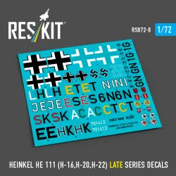 Reskit Rsb72-0008 1/72 Decal For Heinkel He 111 H-16 H-20 H-22 Late Series