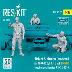 Reskit Rsf32-0079 1/32 Driver And Airmen Modern 3 Pcs Mhu-83 D/E Lift Truck Lower Loading Position For Rsk32-0010