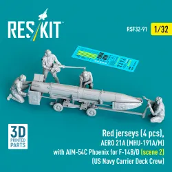 Reskit Rsf32-0091 1/32 Red Jerseys Aero 21a Mhu-191a/M With Aim-54c Phoenix For F-14b/D Us Navy Carrier Deck Crew