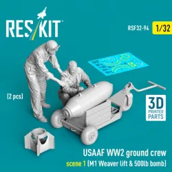 Reskit Rsf32-0094 1/32 Usaaf Ww2 Ground Crew 2 Pcs Scene 1 M1 Weaver Lift 500lb Bomb 3d Printed