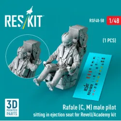 Reskit Rsf48-0058 1/48 Rafale C M Male Pilot Sitting In Ejection Seat For Revell/Academy Kit 1 Pcs 3d Printed