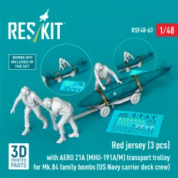 Reskit Rsf48-0063 1/48 Us Navy Red Jerseys With Aero 21a Mhu-191a/M Transport Trolley For Mk.84 Family Bombs