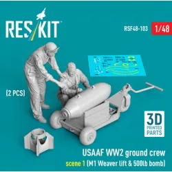 Reskit Rsf48-0103 1/48 Usaaf Ww2 Ground Crew 2 Pcs Scene 1 M1 Weaver Lift 500 Lb Bomb 3d Printed