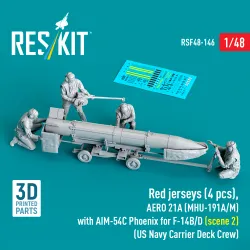 Reskit Rsf48-0146 1/48 Red Jerseys Aero 21a Mhu-191a/M With Aim-54c Phoenix For F-14b/D Scene 2 Us Navy Carrier Deck Crew