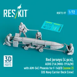 Reskit Rsf72-0097 1/72 Red Jerseys 2 Pcs Aero 21a Mhu-191a/M With Aim-54c Phoenix For F-14b/D Scene 2 Us Navy Carrier Deck Crew