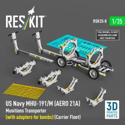Reskit Rsk35-0008 1/35 Us Navy Mhu-191/M Aero 21a Munitions Transporter With Adapters For Bombs Carrier Fleet