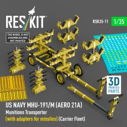 Reskit Rsk35-0011 1/35 Us Navy Mhu-191/M Aero 21a Munitions Transporter With Adapters For Missiles Carrier Fleet