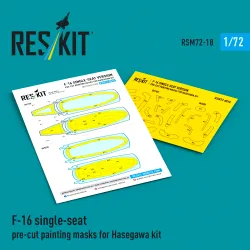 Reskit Rsm72-0018 1/72 Mask For F-16 Single-seat Pre-cut Painting Masks For Hasegawa