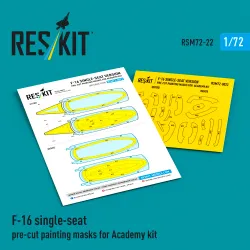 Reskit Rsm72-0022 1/72 Painting Mask For F-16 Single-seat Pre-cut For Academy