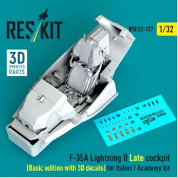 Reskit Rsu32-0137 1/32 F-35a Lightning Ii Late Cockpit Basic Edition With 3d Decals For Italeri / Academy Kit 3d Printed