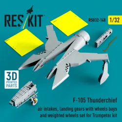 Reskit Rsu32-0148 1/32 F-105 Thunderchief Air Intakes Landing Gears With Wheels Bays And Weighted Wheels Set For Trumpeter Kit 3d Printed