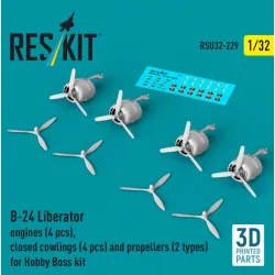 Reskit Rsu32-0229 1/32 B-24 Liberator Engines 4 Pcs Closed Cowlings 4 Pcs And Propellers 2 Types For Hobby Boss Kit 3d Printed