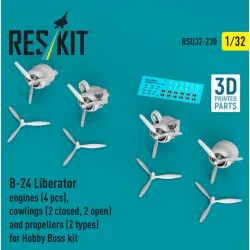 Reskit Rsu32-0230 1/32 B-24 Liberator Engines 4 Pcs Cowlings 2 Closed 2 Open And Propellers 2 Types For Hobby Boss Kit 3d Printed