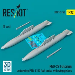 Reskit Rsu32-0245 1/32 Mig-29 Fulcrum Underwing Ptb-1150 Fuel Tanks With Wing Pylons 2 Pcs 3d Printed