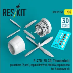 Reskit Rsu32-0262 1/32 P-47d 25-30 Thunderbolt Propellers 2 Pcs Engine Pw R-2800 Engine Hood For Hasegawa Kit 3d Printed