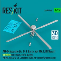 Reskit Rsu35-0066 1/35 Ah-64 Apache A D E Early Ah Mk I Di Saraf Unfolded Main Rotor Early Blades Mumt An/Apg-78 Longbow/Adss For Takom/Snowman Kit 3d Printed
