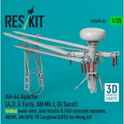 Reskit Rsu35-0083 1/35 Ah-64 Apache A D E Early Ah Mk I Di Saraf Folded Main Rotor Late Blades Fold Restraint Systems Mumt An/Apg-78 Longbow/Adss For Meng Kit 3d Printed